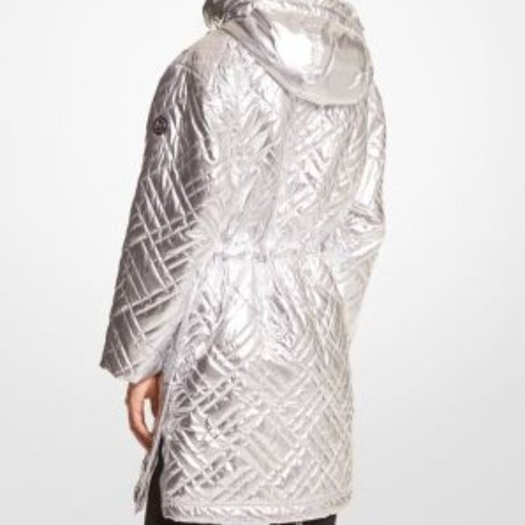 MICHAEL KORS OVERSIZED Quilted Metallic Ciré Puffer Coat SIZE L (NEW) - Picture 2 of 11